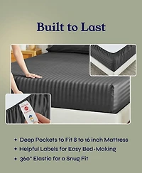 Striped 500 Thread Count Fitted Sheet Only, 100% Cotton Sateen, Fully Elasticized with Deep Pockets by California Design Den