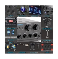 Pyle Bluetooth Home Audio Amplifier, 4-Ch. Audio Source Stereo Receiver System with Fm Radio, MP3/Usb/Sd/Aux Playback (500W Max)