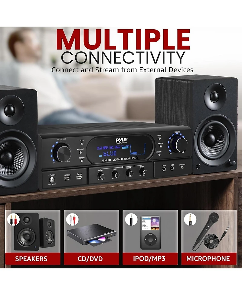 Pyle Home Theater Wireless Bt Streaming Receiver Amplifier