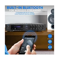 Pyle 5-Channel Audio Amplifier - Multi-Source 1/4" Audio/Microphone Input, Usb/Sd Readers, Fm Radio, Built-in Bluetooth for Wireless Audio Streaming
