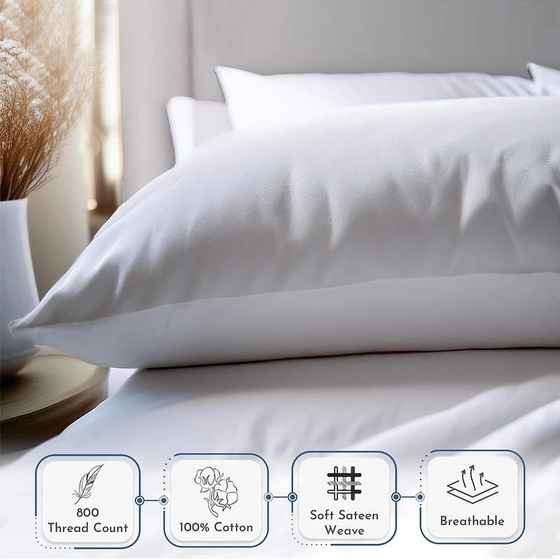 Luxury 800 Thread Count 2 Standard Pillowcases, 100% Cotton Sateen, Soft, Smooth & Thick, Fits Queen Pillows by California Design Den