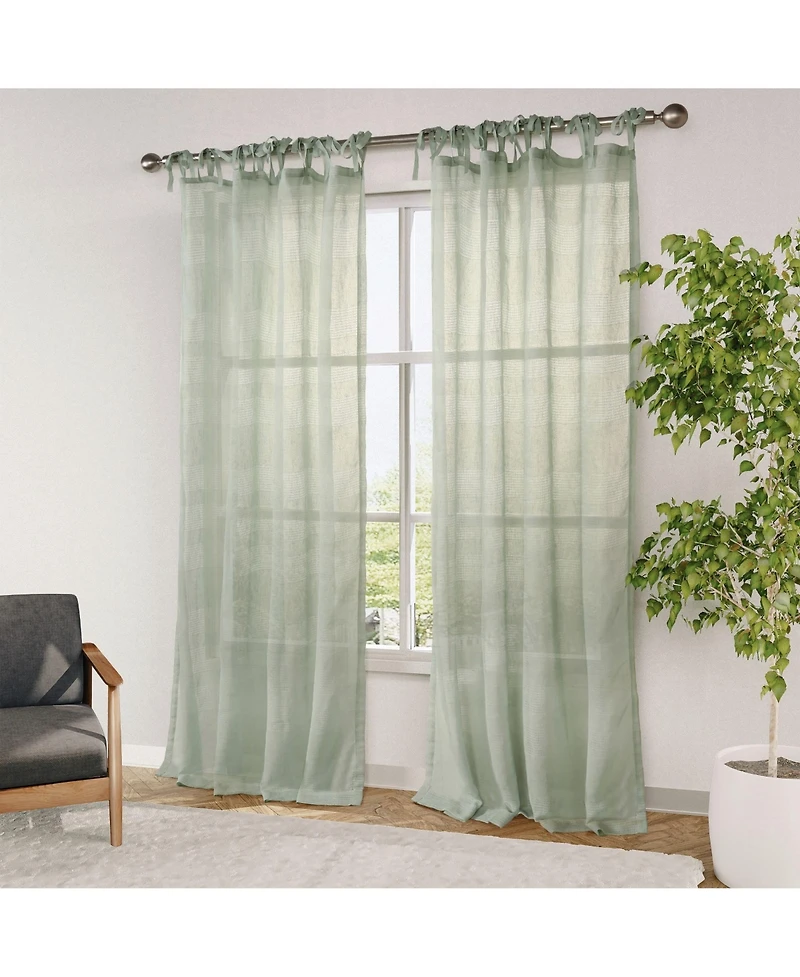 Grayson Stripe Sheer Tie Top Curtains Pair, 52"X84"