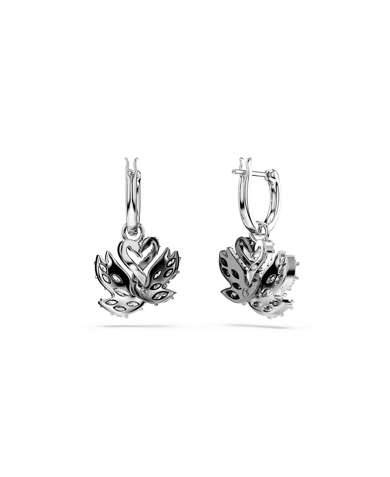 Swarovski Swan Black, Rhodium Plated Drop Earrings