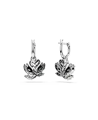 Swarovski Swan Black, Rhodium Plated Drop Earrings