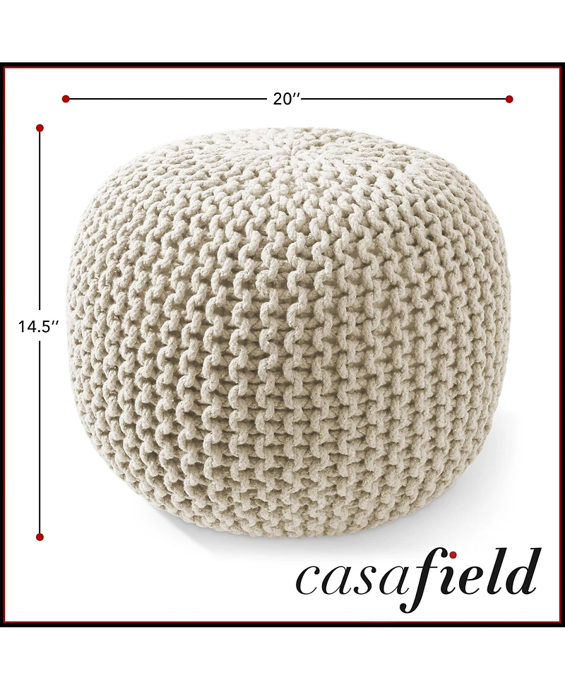 Casafield Round Pouf Ottoman, Light Pink - 20" Dia x 14.5" High Cotton Knit Foot Stool Boho Floor Pouffe for Living Room