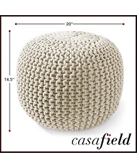 Casafield Round Pouf Ottoman, Light Pink - 20" Dia x 14.5" High Cotton Knit Foot Stool Boho Floor Pouffe for Living Room