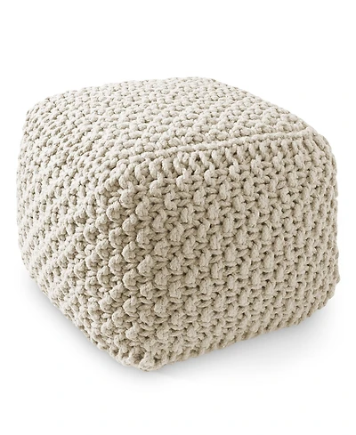 Casafield Square Pouf Ottoman, Navy Blue - 18.5" W x D 14.5" H Cotton Knit Foot Stool Boho Floor Pouffe for Living Room