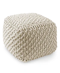 Casafield Square Pouf Ottoman, Navy Blue - 18.5" W x D 14.5" H Cotton Knit Foot Stool Boho Floor Pouffe for Living Room