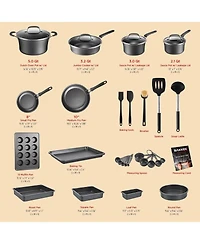 Bakken- Swiss Cookware Set – 23 Piece – Multi-Sized Cooking Pots with Lids, Skillet Fry Pans and Bakeware – Reinforced Pressed Al