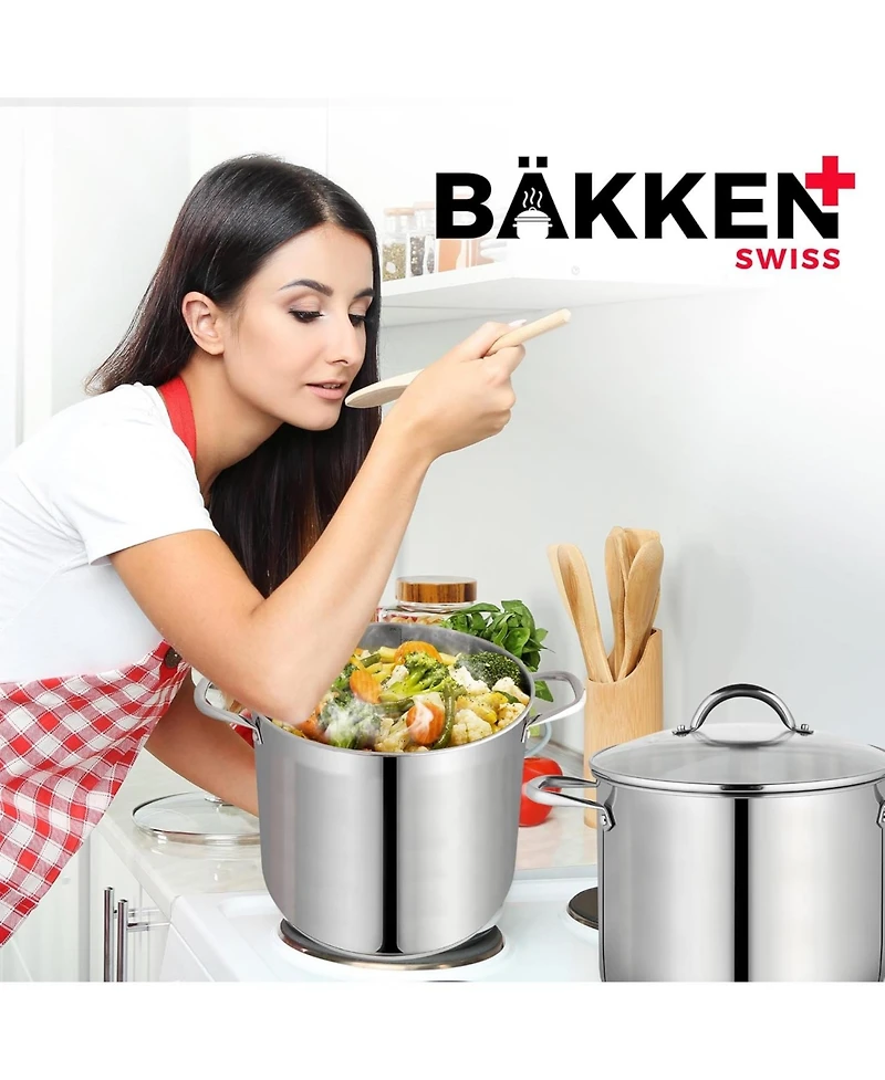 Bakken-Swiss Deluxe 20-Quart Stainless Steel Stockpot w/Tempered Glass See-Through Lid - Simmering Delicious Soups Stews & Induction Cooking
