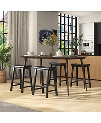 Gymax Set of 4 Saddle Bar Stools Counter Height Dining Chairs w/ Wooden Legs