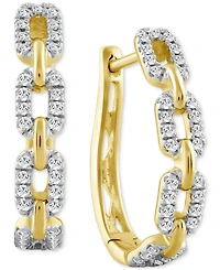 Diamond Link Oval Hoop Earrings (1/3 ct. t.w.) in 10k Yellow Gold