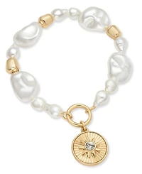 On 34th Gold-Tone Crystal Disc & Imitation Pearl Stretch Bracelet, Exclusively at Macy's