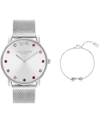 Coach Women's Elliot Silver Tone Stainless Steel Mesh Bracelet Watch, 36mm Gift Set