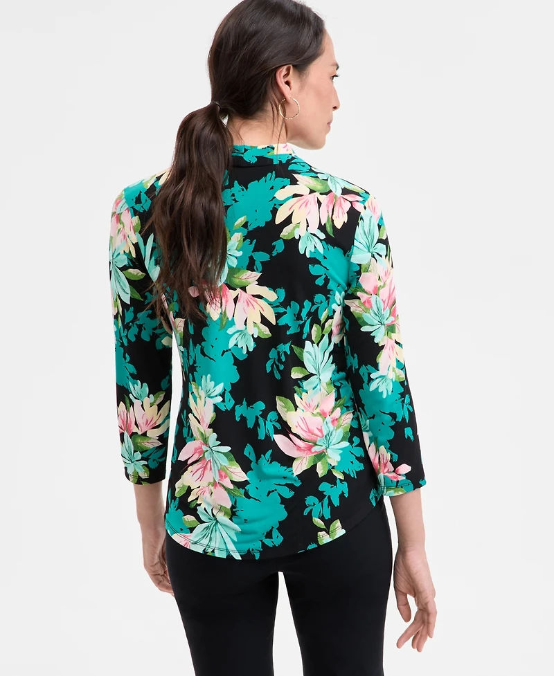 Jm Collection Plus Printed 3/4-Sleeve Top