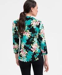 Jm Collection Plus Printed 3/4-Sleeve Top