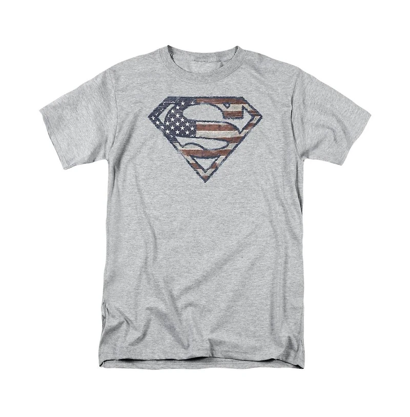 Superman Mens war-torn Flag Short Sleeve Adult Tee / T-Shirt