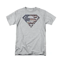 Superman Mens war-torn Flag Short Sleeve Adult Tee / T-Shirt