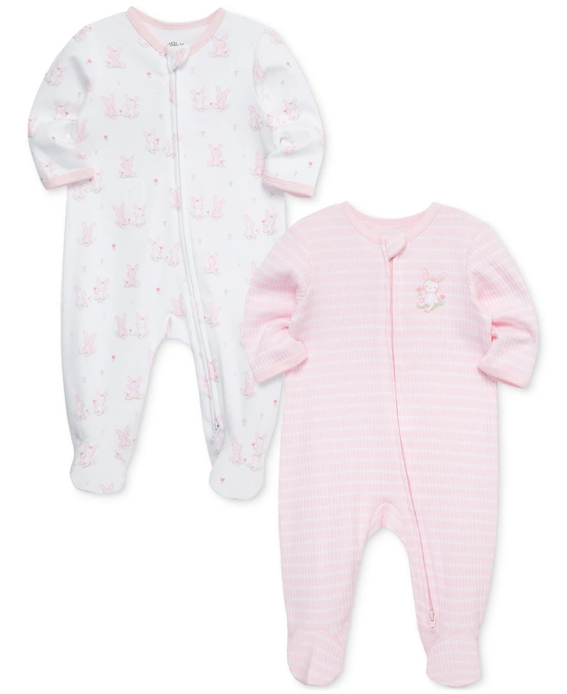 Little Me Baby Girls 2-Pk. Cuddly Cotton Footed Coveralls