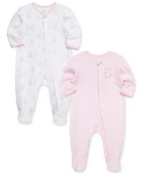 Little Me Baby Girls 2-Pk. Cuddly Cotton Footed Coveralls