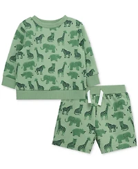 Little Me Baby Boys Safari Cotton Active Sweatshirt & Shorts, 2 Piece Set