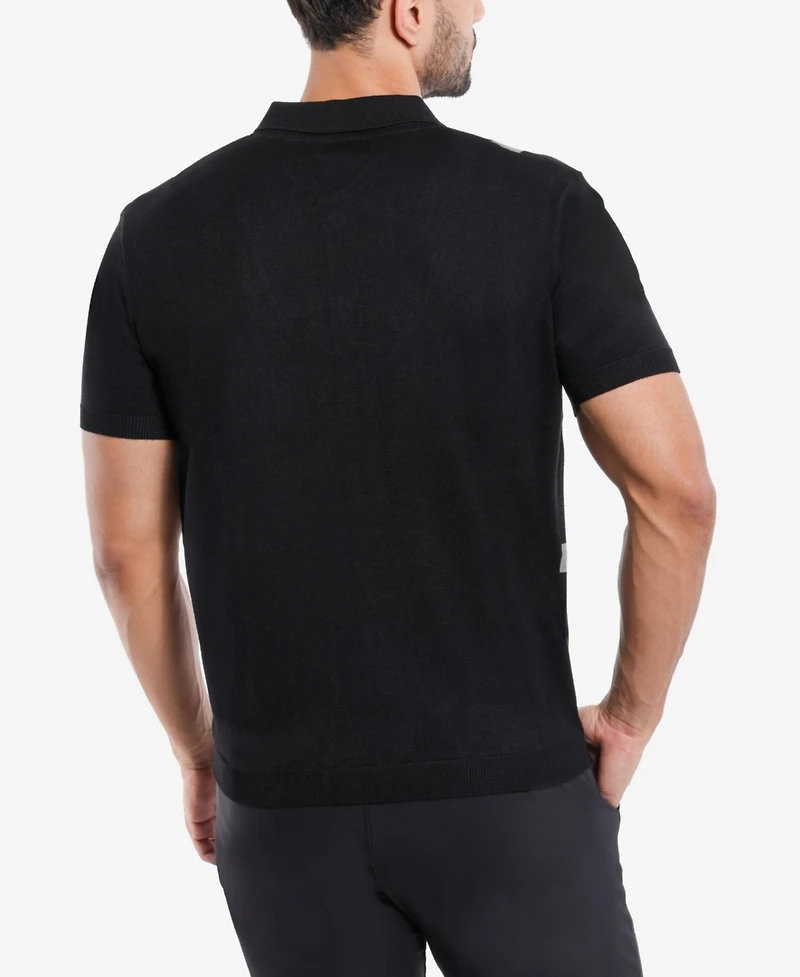 Spring + Mercer Men's Jacquard Short Sleeve Sweater Polo