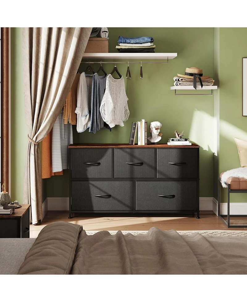 Wlive Dresser for Bedroom with 5 Drawers Wide Chest of Fabric Storage Organizer Unit Bins Closet Living Room Hallway