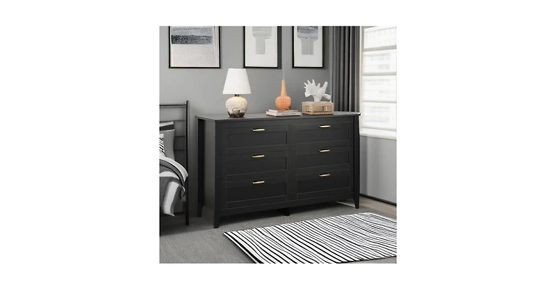 Wlive 6 Drawer Dresser Retro Chest of Drawers with Metal Handle Double Wood for Bedroom Living Room Large Storage Cabinet