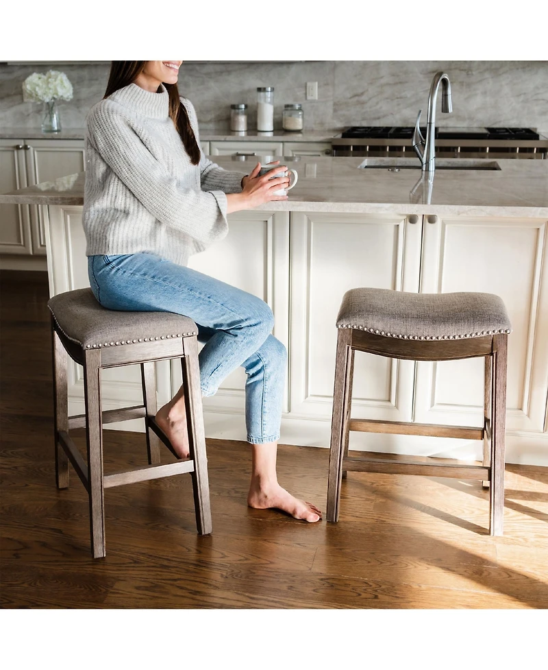 Maven Lane Adrien Backless Saddle Kitchen Bar Stool, Walnut Finish, Set of 3