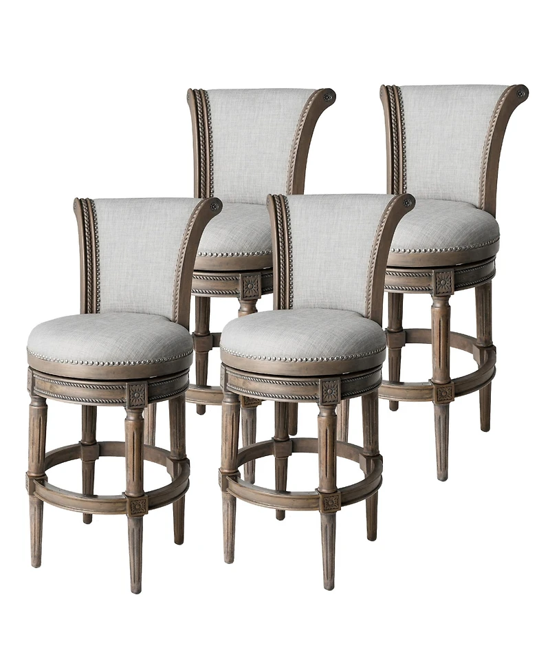 Maven Lane Pullman Bar Stool, Reclaimed Oak Finish w/ Ash Grey Fabric Upholstery, Set of 4