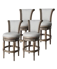 Maven Lane Pullman Bar Stool, Reclaimed Oak Finish w/ Ash Grey Fabric Upholstery, Set of 4