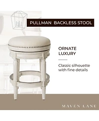Maven Lane Pullman Backless Counter Stool in White Oak Finish w/ Natural Color Fabric Upholstery, Set of 2