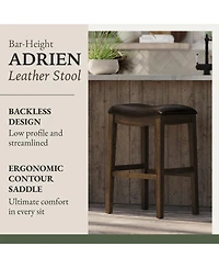 Maven Lane Adrien Saddle Barstool, Walnut w/ Marksman Saddle Leather, Set of 4