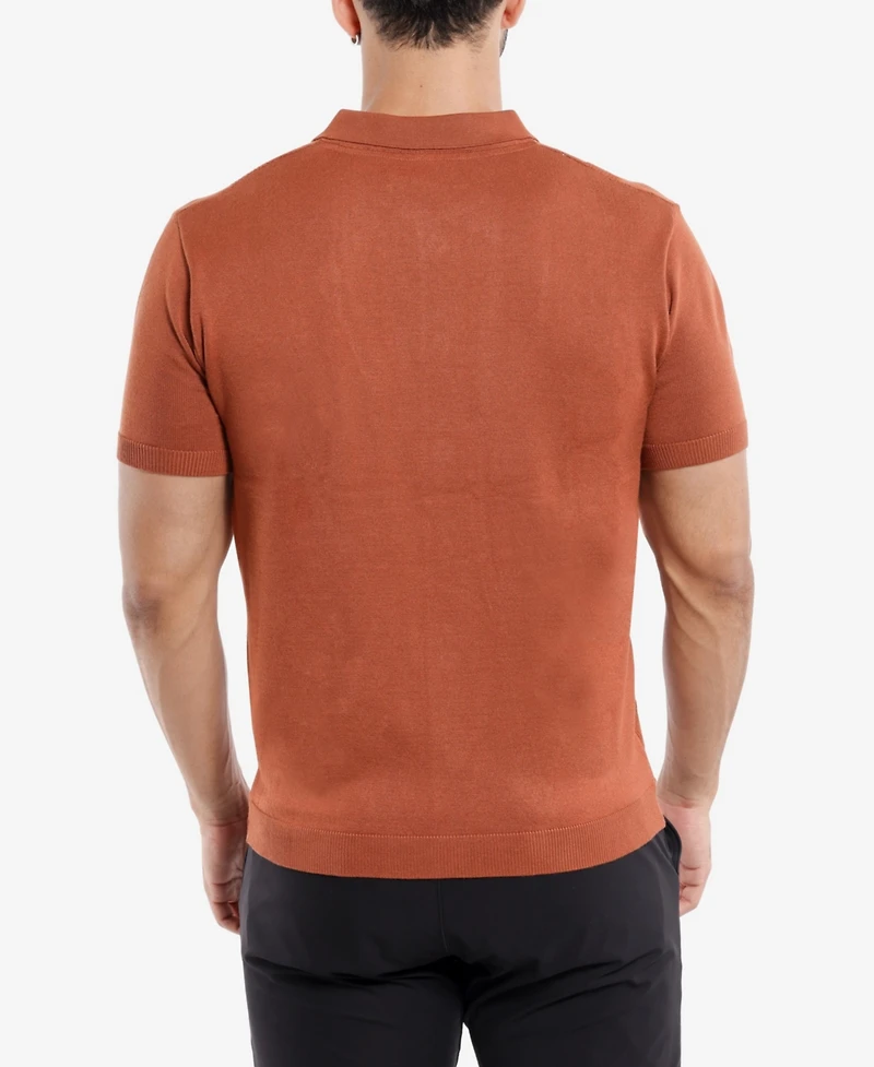 Spring + Mercer Men's Classic Ribbed Texture Polo Sweater