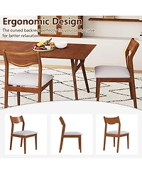 Gymax Wooden Dining Chair Set of 2 w/ Rubber Wood Frame Wide Padded Seat