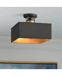 Possini Euro Design Artemis 12" Modern Semi Flush-Mount Ceiling Light Fixture Kitchen Foyer 2-Light Black Gold Finish Metal
