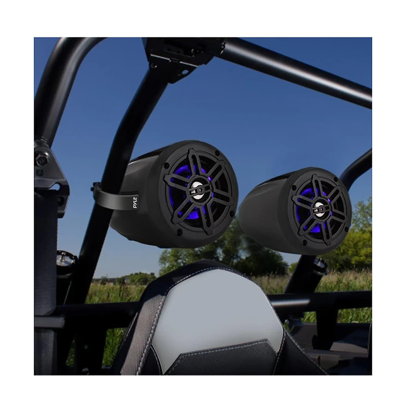 Pyle 4'' Waterproof Marine Tower Speakers with Led Lights, 300W, Black