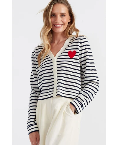 Chinti & Parker Women's Pure Merino Heart Breton Cardigan