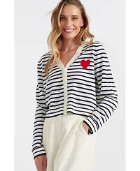 Chinti & Parker Women's Pure Merino Heart Breton Cardigan