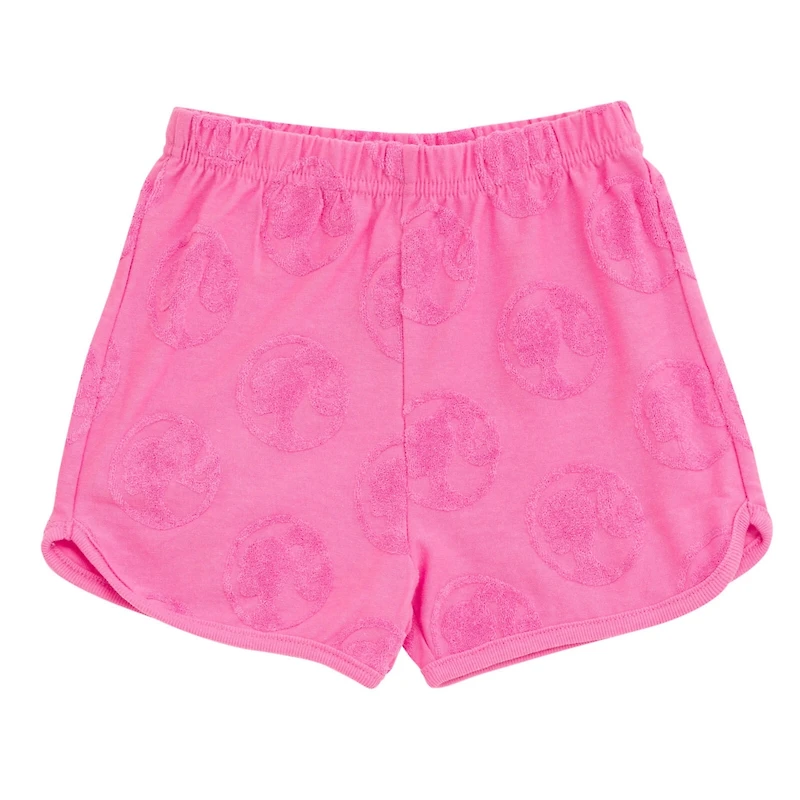 Barbie Girls French Terry Drop Shoulder T-Shirt and Dolphin Shorts Outfit Set