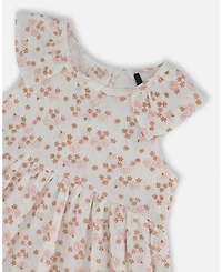 Deux par Baby Girls Printed Organic Cotton Tunic And Leggings Set White With Pink Flowers