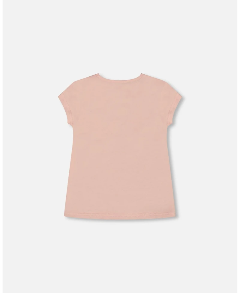 Deux par Big Girls Organic Cotton Top With Applique Pink Sparkling Butterfly