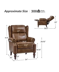 Hulala Home Volkert Triditional Genuine Leather Manual Recliner with Spindle Legs