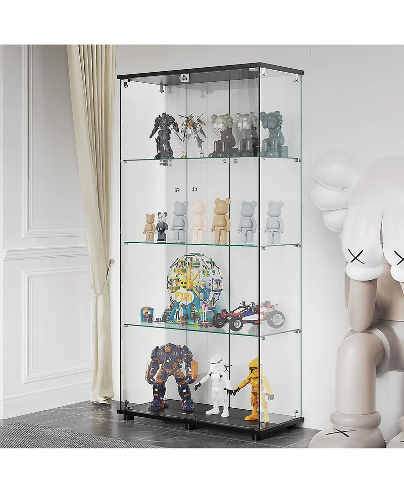 Black 31.7 in. W Display Cabinet with 2 Doors for Living Room Bedroom Office