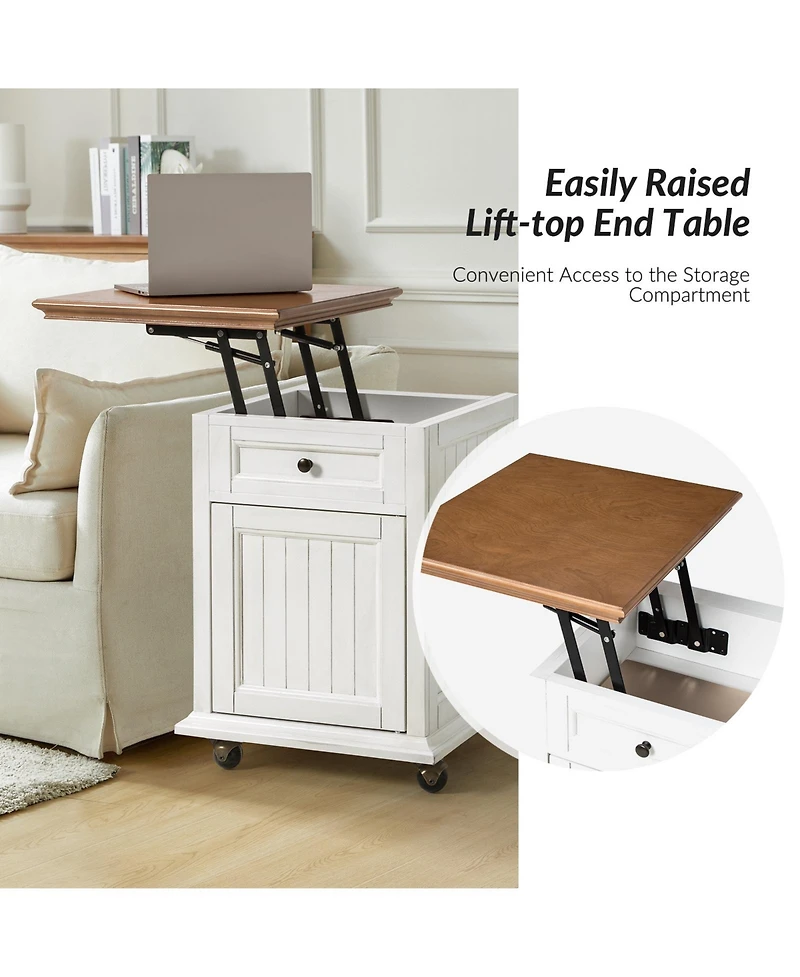 Hulala Home Yeran Traditional End Table with Hooded Caster Wheels and Adjustable Shelves