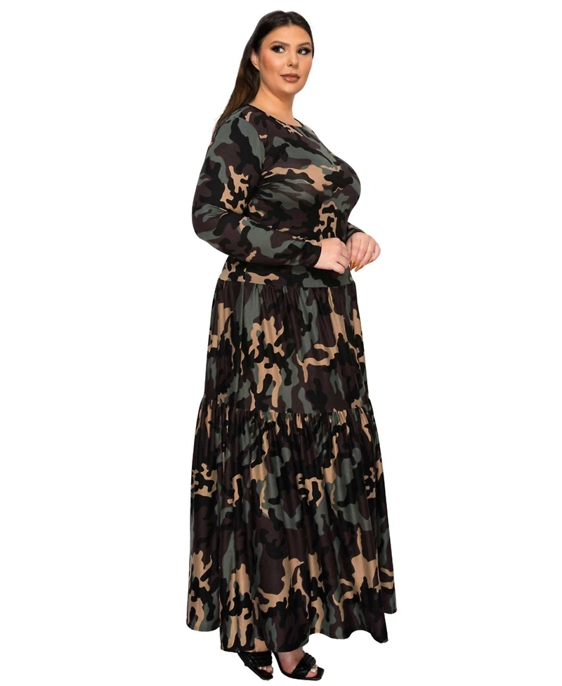 L I V D Plus Silvestra Camo Tiered Maxi Dress