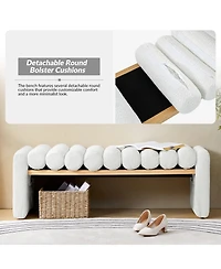Modern Bench with Solid Wood and Removable Round Bolster Cushions