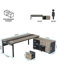 Tribesigns 70.8" Large Executive Office Desk and 47" Lateral File Cabinet Combo, L-Shaped Computer Desk 2 Piece Business Furniture with Drawers and Sh