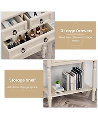 Gouun Narrow Console Table with 3 Storage Drawers and Open Bottom Shelf