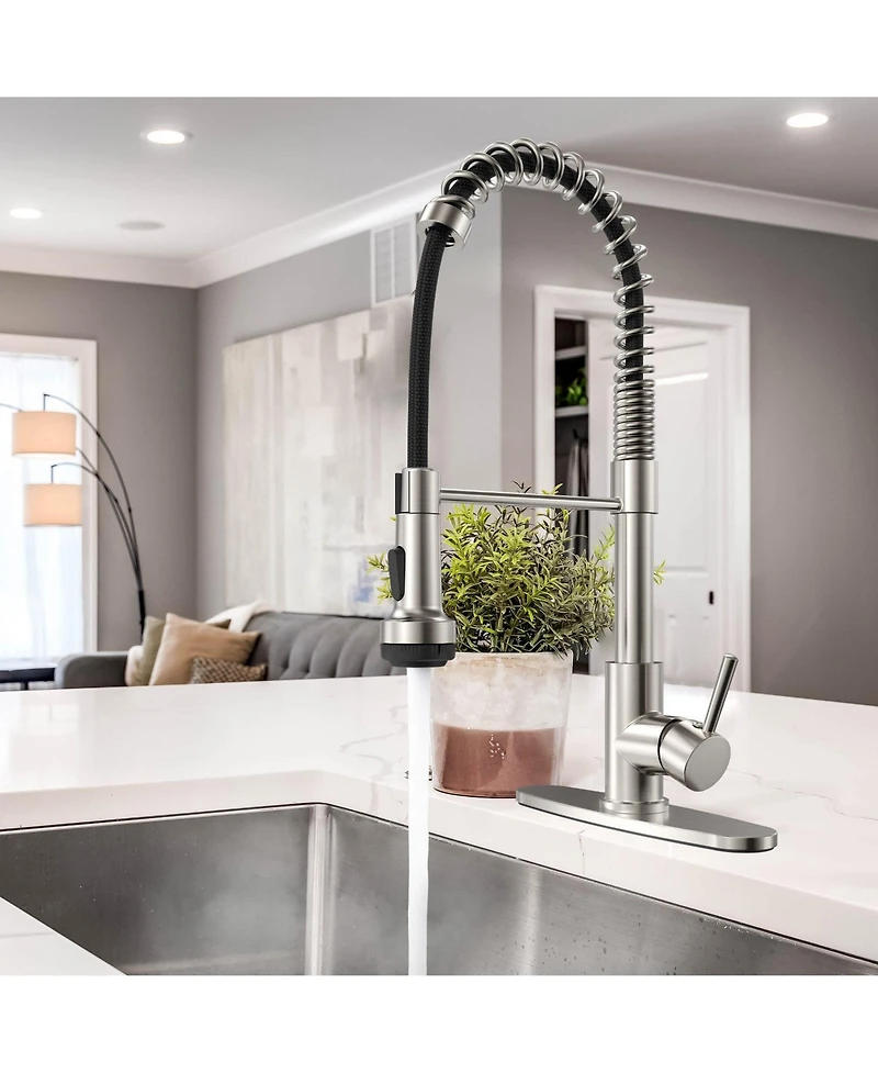 Lovmor 4-Function Brushed Nickel Pull Down Single Handle Kitchen Sink Faucet